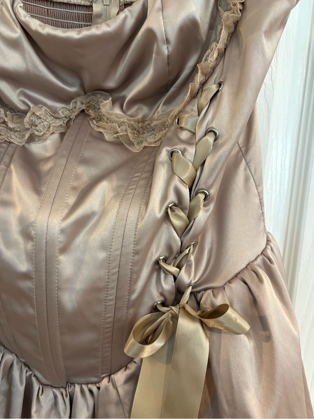 Fashion Nova Fair Lady Satin Bubble Mini Dress Mocha XL Corset Lace Up Coquette - Picture 3 of 10